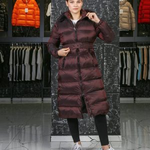 moncler mont mont uzun diz alti bordo beli kemer detayli kapusonlu