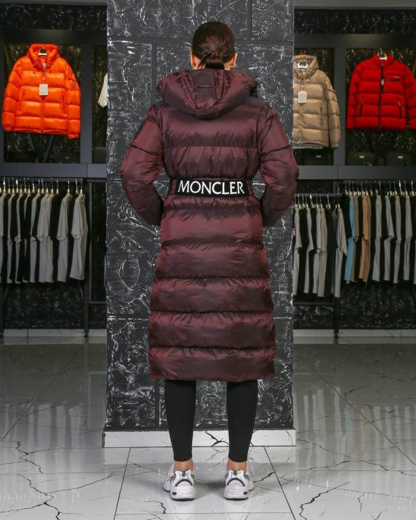 moncler mont mont uzun diz alti bordo beli kemer detayli kapusonlu