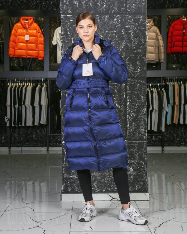 moncler mont mont uzun diz alti lacivert beli kemer detayli kapusonlu