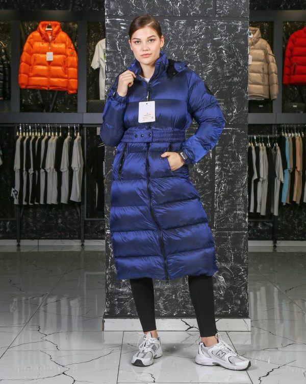 moncler mont mont uzun diz alti lacivert beli kemer detayli kapusonlu