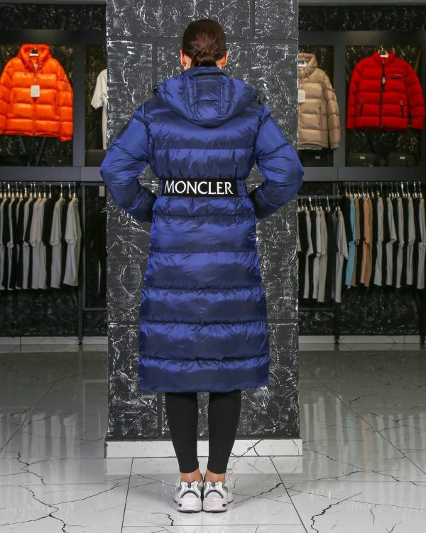 moncler mont mont uzun diz alti lacivert beli kemer detayli kapusonlu