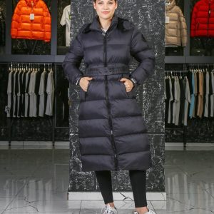 moncler mont mont uzun diz alti siyah mat beli kemer detayli kapusonlu