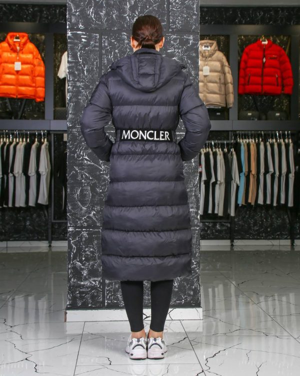 moncler mont mont uzun diz alti siyah mat beli kemer detayli kapusonlu