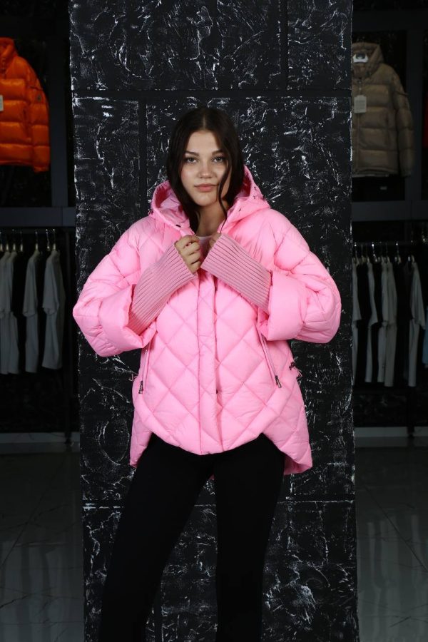 moncler mont pembe kollari triko detayli kapusonu