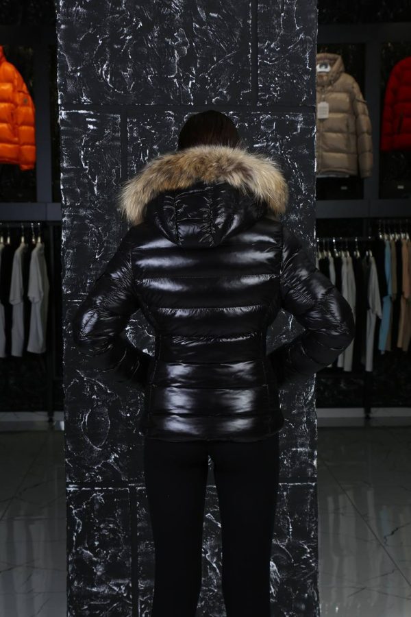 moncler mont siyah az parlak classic kolu cepli kapusonlu tilki tuyu