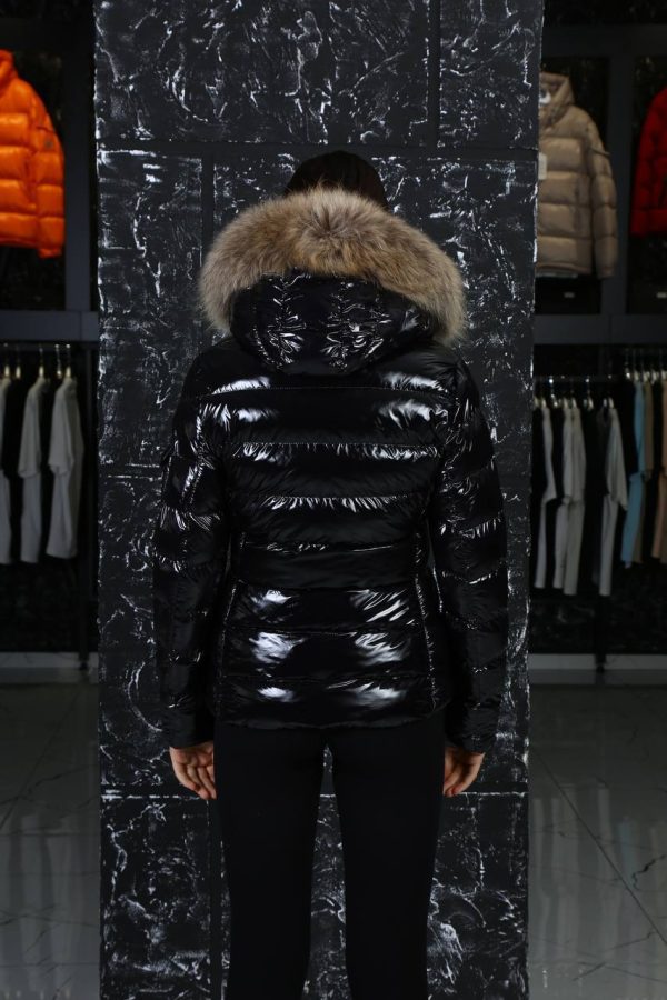 moncler mont siyah parlak classic kolu cepli kapusonlu tilki tuyu