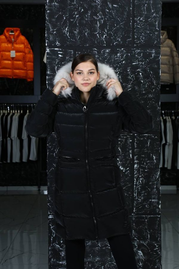 moncler mont siyah uzun diz ustu kadife kopusonlu