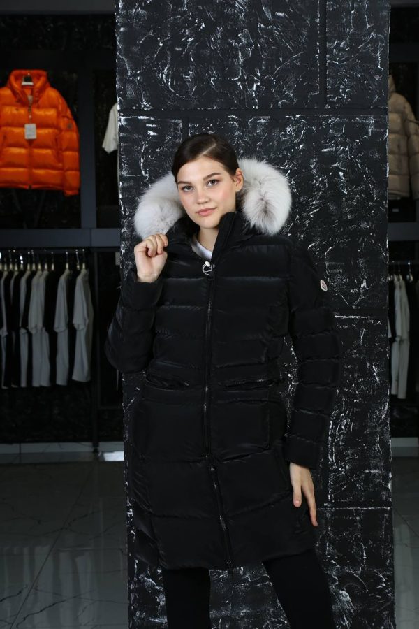 moncler mont siyah uzun diz ustu kadife kopusonlu
