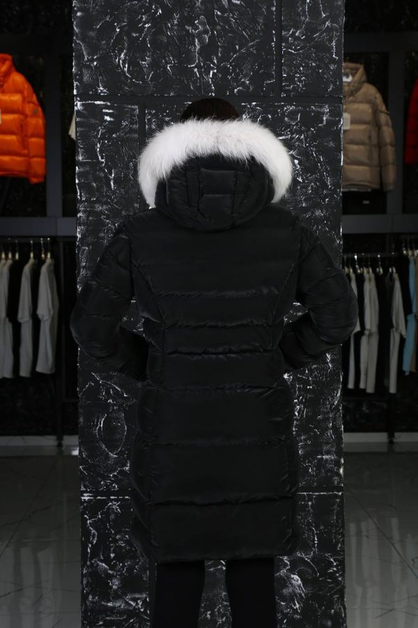 moncler mont siyah uzun diz ustu kadife kopusonlu