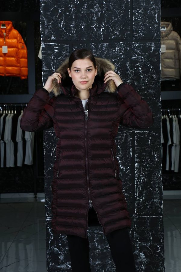 moncler mont uzun bordo kapusonlu tilki tuyu