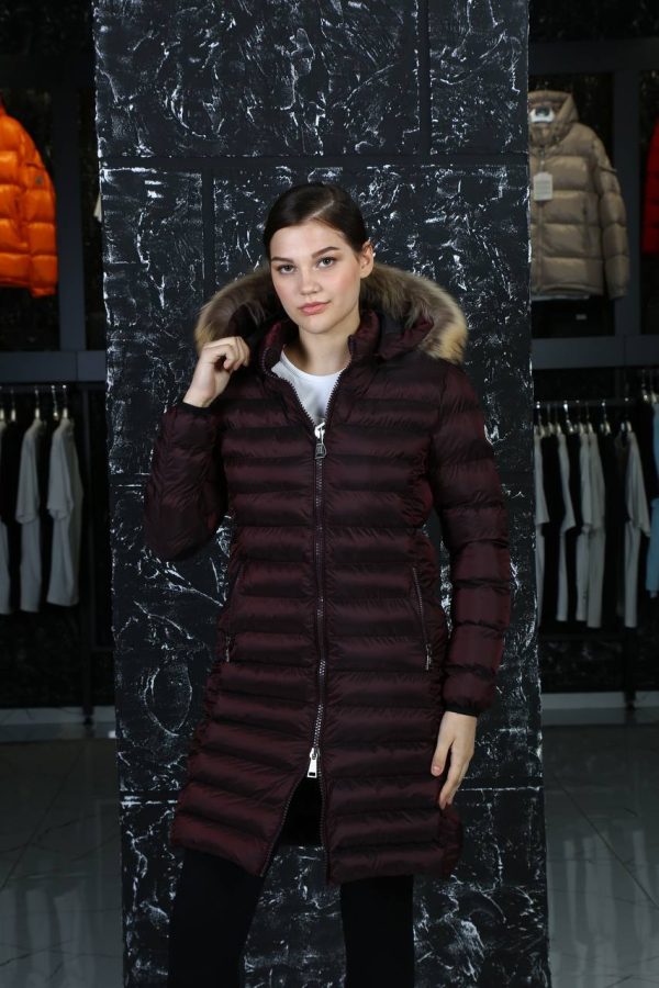 moncler mont uzun bordo kapusonlu tilki tuyu