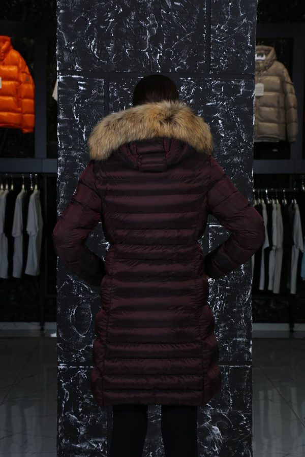 moncler mont uzun bordo kapusonlu tilki tuyu