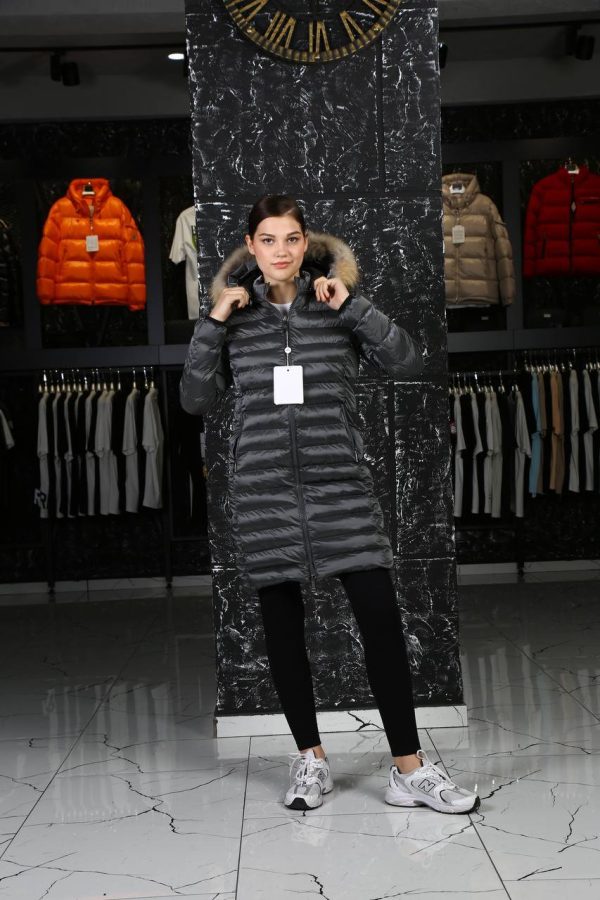 moncler mont uzun gri kapusonlu tilki tuyu