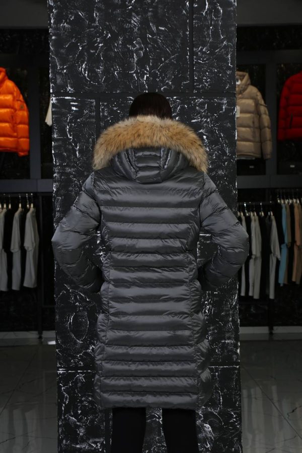 moncler mont uzun gri kapusonlu tilki tuyu