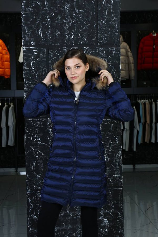 moncler mont uzun lacivert kapusonlu tilki tuyu
