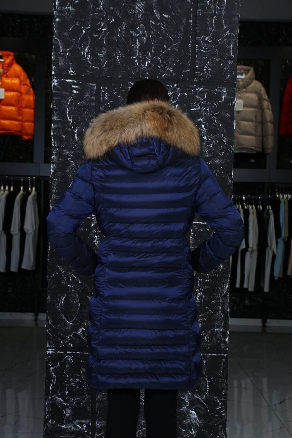 moncler mont uzun lacivert kapusonlu tilki tuyu