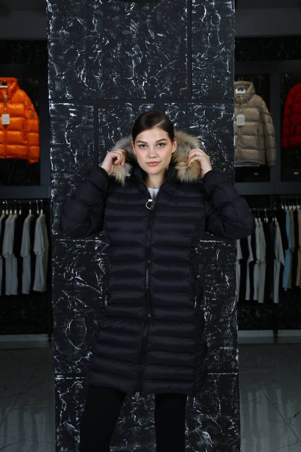 moncler mont uzun siyah kapusonlu tilki tuyu