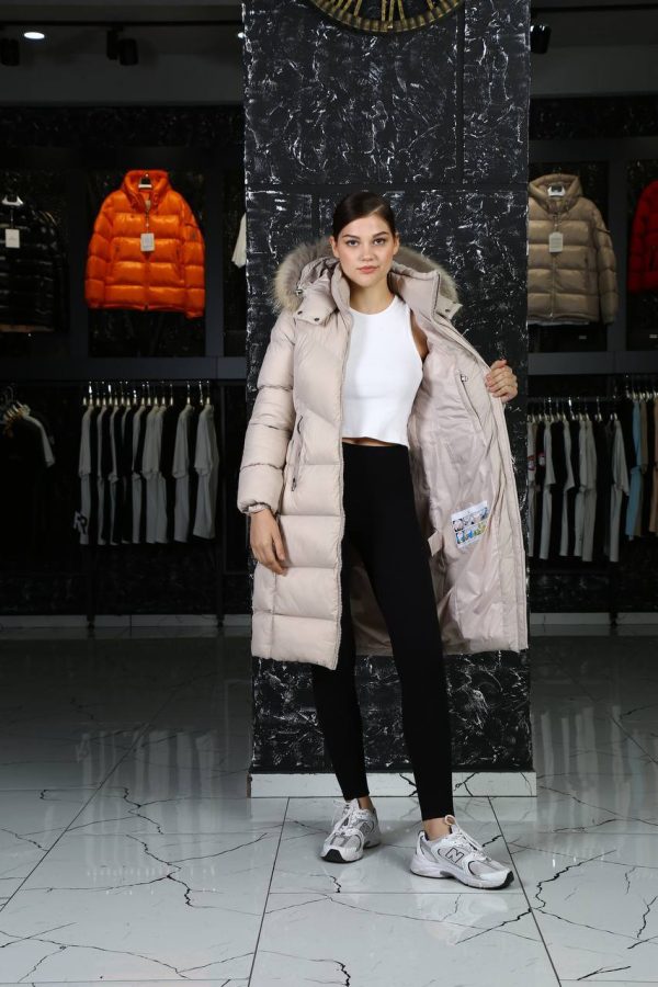 moncler mont uzun vizon beli kemer detayli kapusonlu tilki tuyu