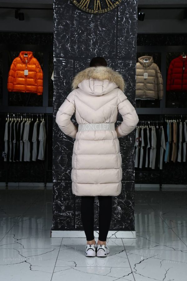 moncler mont uzun vizon beli kemer detayli kapusonlu tilki tuyu