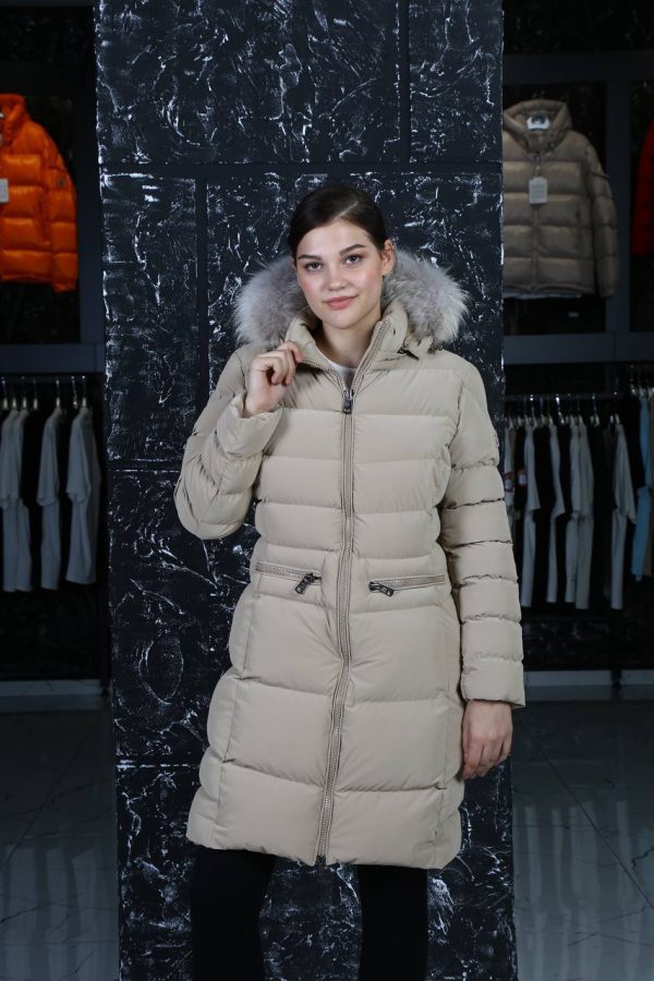 moncler mont vizon uzun diz ustu kapusonlu