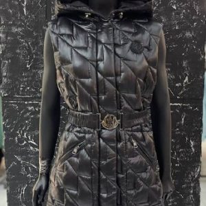 moncler yelek kadin uzun siyah kemer detayli