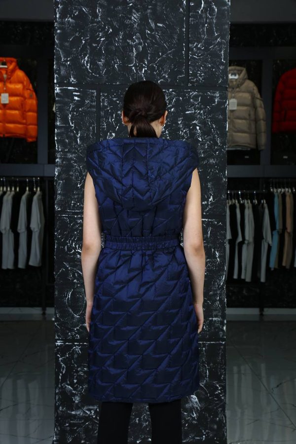 moncler yelek uzun lacivert kemerli