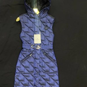 moncler yelek uzun mavi kemer detayli