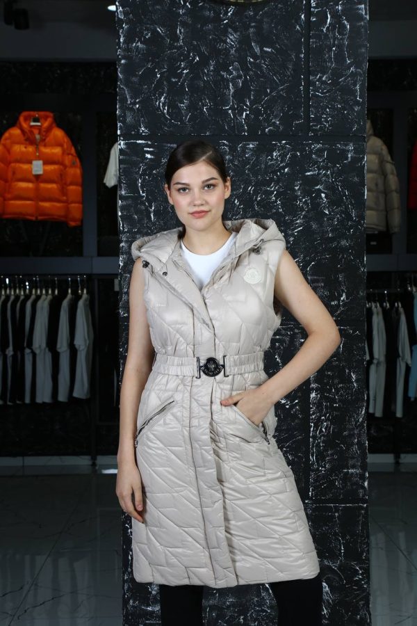 moncler yelek uzun vizon kemerli