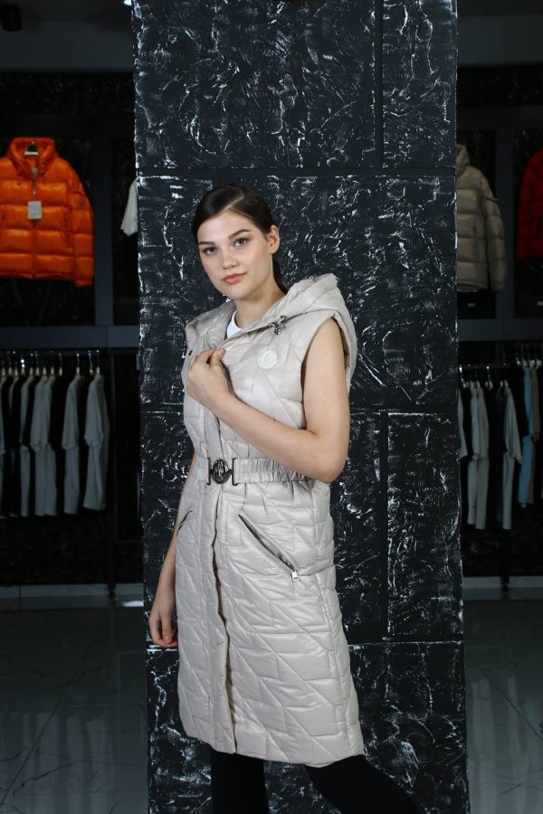 moncler yelek uzun vizon kemerli