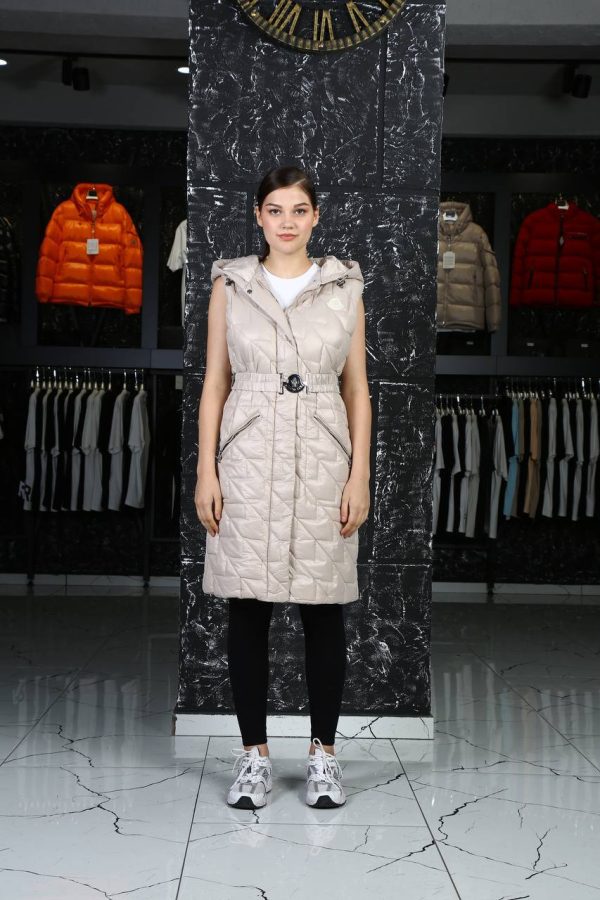 moncler yelek uzun vizon kemerli
