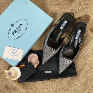prada ayakkabi 2 cm tasli satin sling back pumps with crystals