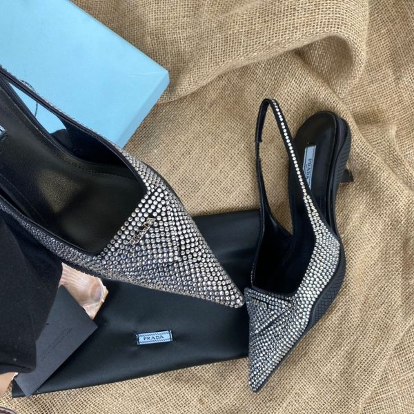 prada ayakkabi 2 cm tasli satin sling back pumps with crystals