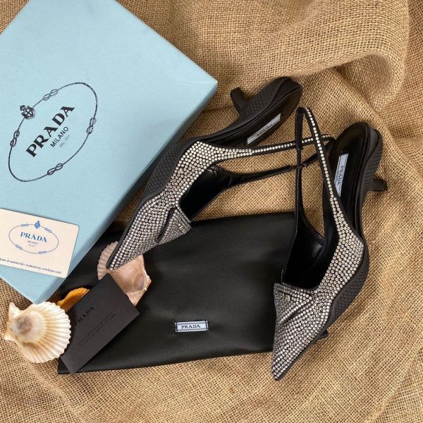prada ayakkabi 2 cm tasli satin sling back pumps with crystals
