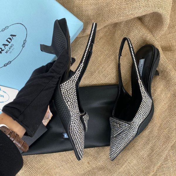 prada ayakkabi 2 cm tasli satin sling back pumps with crystals