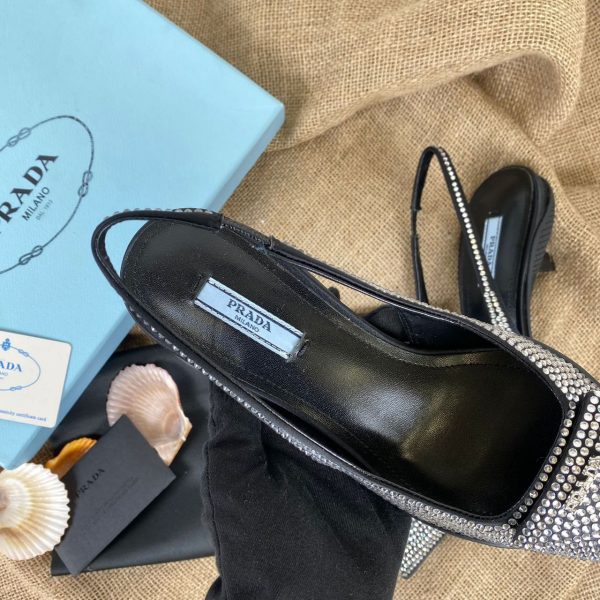 prada ayakkabi 2 cm tasli satin sling back pumps with crystals