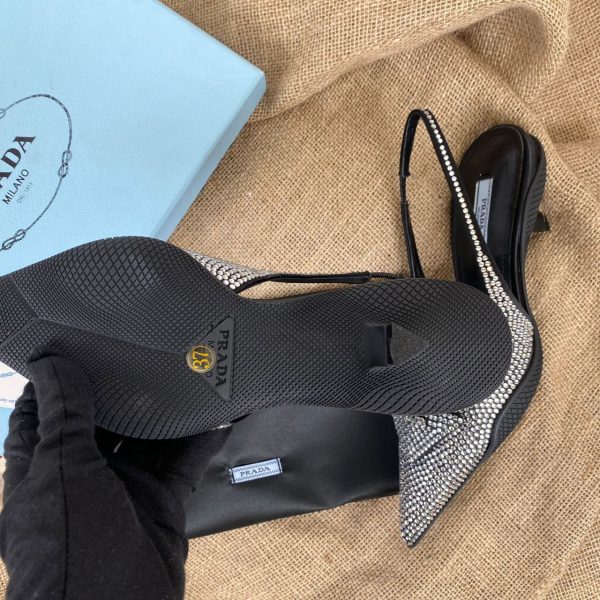 prada ayakkabi 2 cm tasli satin sling back pumps with crystals