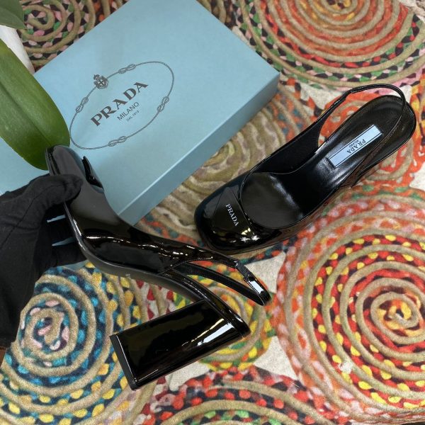 prada ayakkabi arkasi acik siyah rugan kalin 9 cm topuk