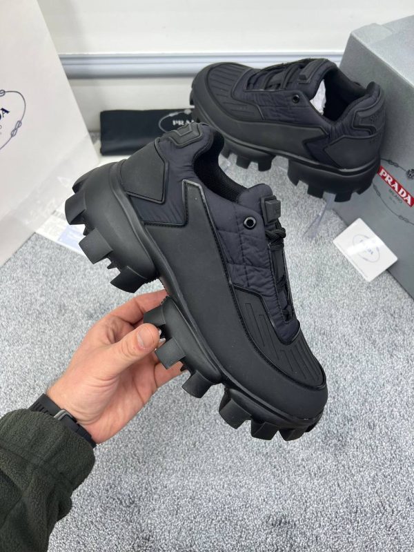 prada ayakkabi erkek siyah deri ve naylon kumas karisim