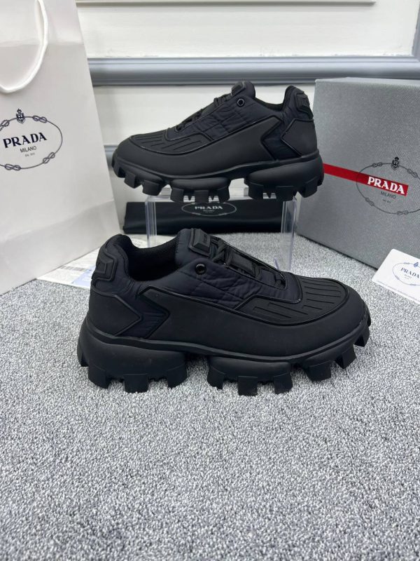 prada ayakkabi erkek siyah deri ve naylon kumas karisim