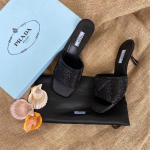 prada terlik 7 cm topuklu siyah quilted net leather heeled