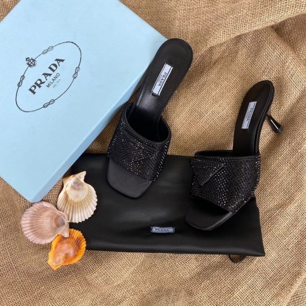 prada terlik 7 cm topuklu siyah quilted net leather heeled