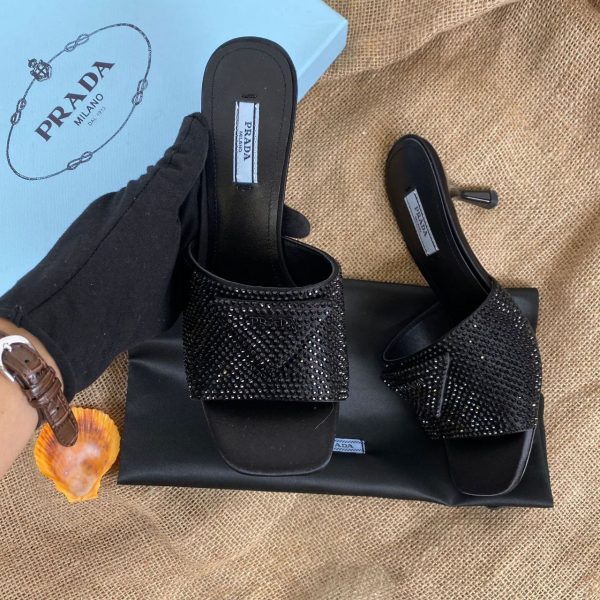 prada terlik 7 cm topuklu siyah quilted net leather heeled