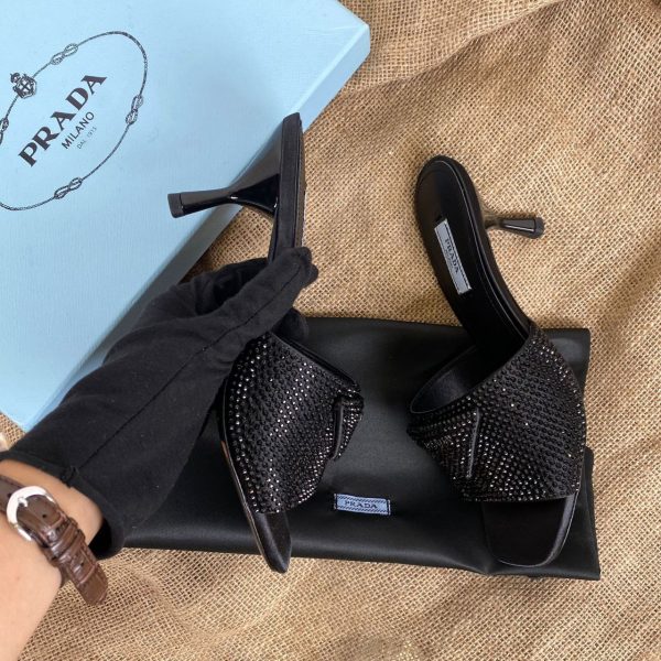 prada terlik 7 cm topuklu siyah quilted net leather heeled
