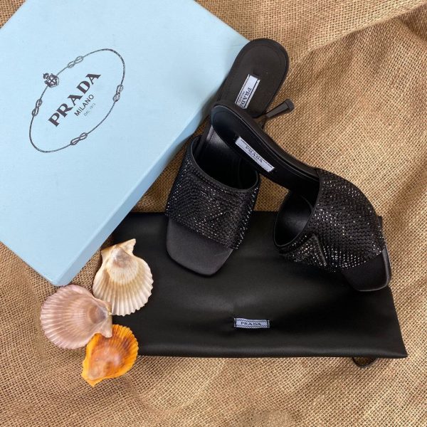 prada terlik 7 cm topuklu siyah quilted net leather heeled