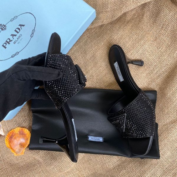 prada terlik 7 cm topuklu siyah quilted net leather heeled