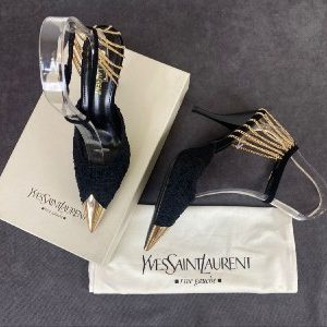 yves saint laurent ayakkabi leather pumps 9 cm yeni sezon zincirli siyah