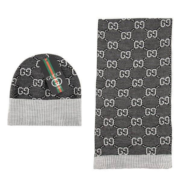gucci atki bere takimi erkek gri logolu