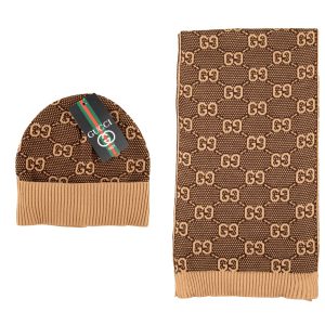 gucci atki bere takimi erkek kahve logolu