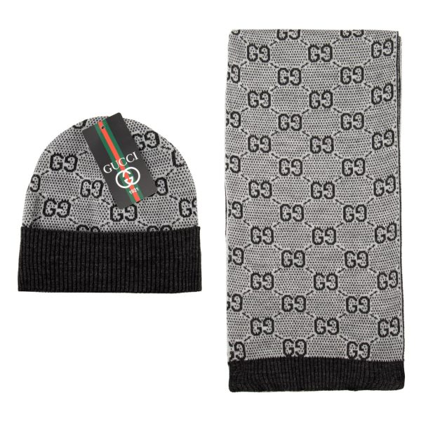 gucci atki bere takimi erkek siyah gri logolu