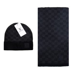 louis vuitton atki bere takimi erkek siyah damali buyuk logo